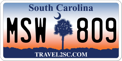 SC license plate MSW809