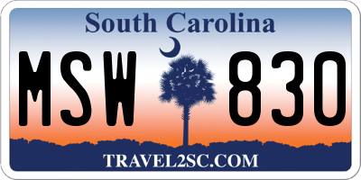 SC license plate MSW830