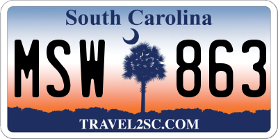 SC license plate MSW863