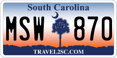 SC license plate MSW870