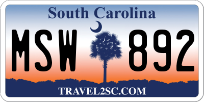 SC license plate MSW892