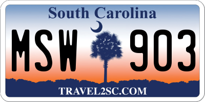 SC license plate MSW903