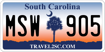 SC license plate MSW905