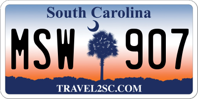 SC license plate MSW907
