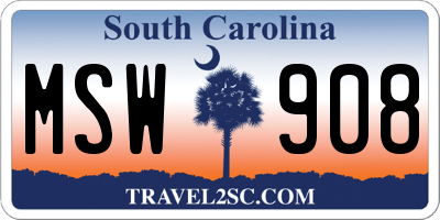 SC license plate MSW908