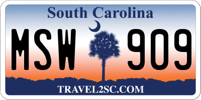 SC license plate MSW909