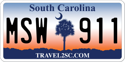 SC license plate MSW911
