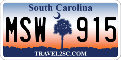 SC license plate MSW915