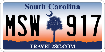 SC license plate MSW917