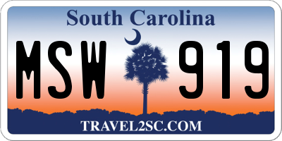 SC license plate MSW919