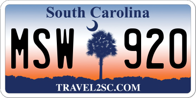 SC license plate MSW920