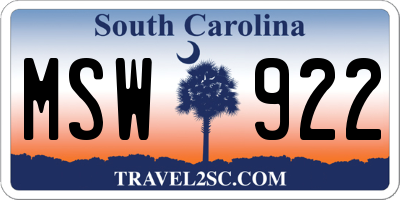 SC license plate MSW922