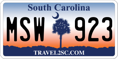 SC license plate MSW923
