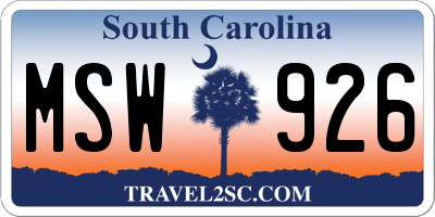 SC license plate MSW926