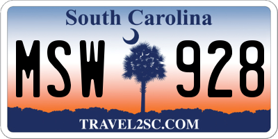 SC license plate MSW928
