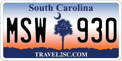 SC license plate MSW930