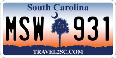 SC license plate MSW931