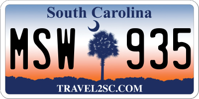 SC license plate MSW935