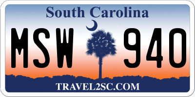 SC license plate MSW940