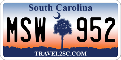 SC license plate MSW952