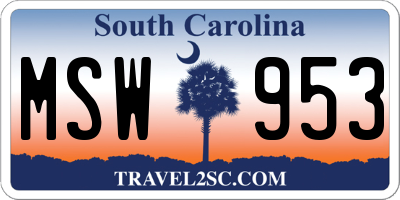 SC license plate MSW953