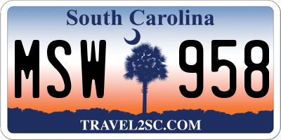 SC license plate MSW958