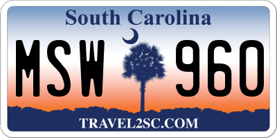SC license plate MSW960