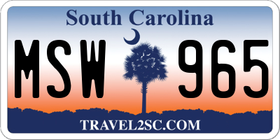 SC license plate MSW965