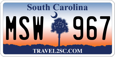 SC license plate MSW967