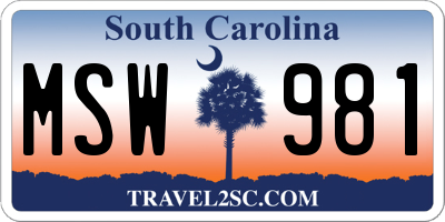 SC license plate MSW981