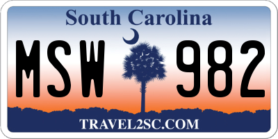 SC license plate MSW982