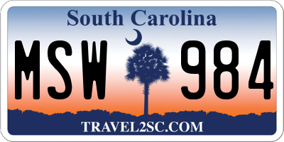 SC license plate MSW984