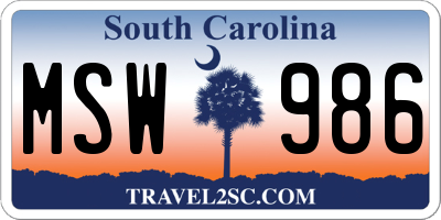 SC license plate MSW986