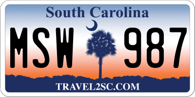 SC license plate MSW987
