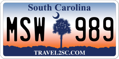 SC license plate MSW989