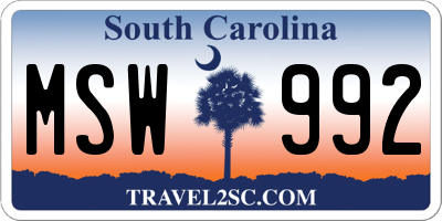 SC license plate MSW992