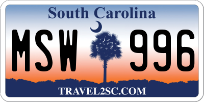 SC license plate MSW996