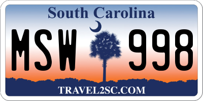 SC license plate MSW998