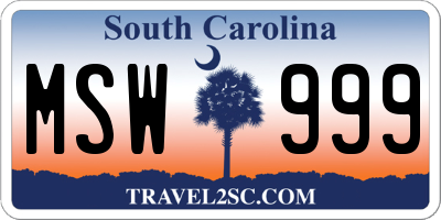 SC license plate MSW999