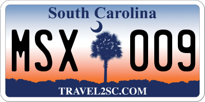 SC license plate MSX009