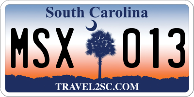 SC license plate MSX013