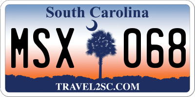 SC license plate MSX068