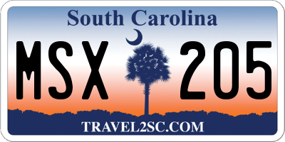 SC license plate MSX205