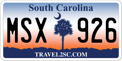 SC license plate MSX926