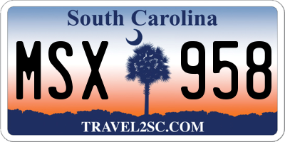 SC license plate MSX958