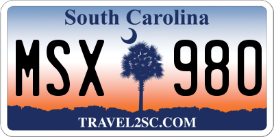 SC license plate MSX980