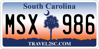 SC license plate MSX986