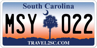 SC license plate MSY022