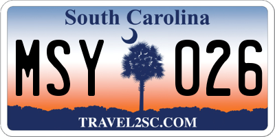 SC license plate MSY026