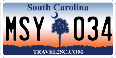 SC license plate MSY034
